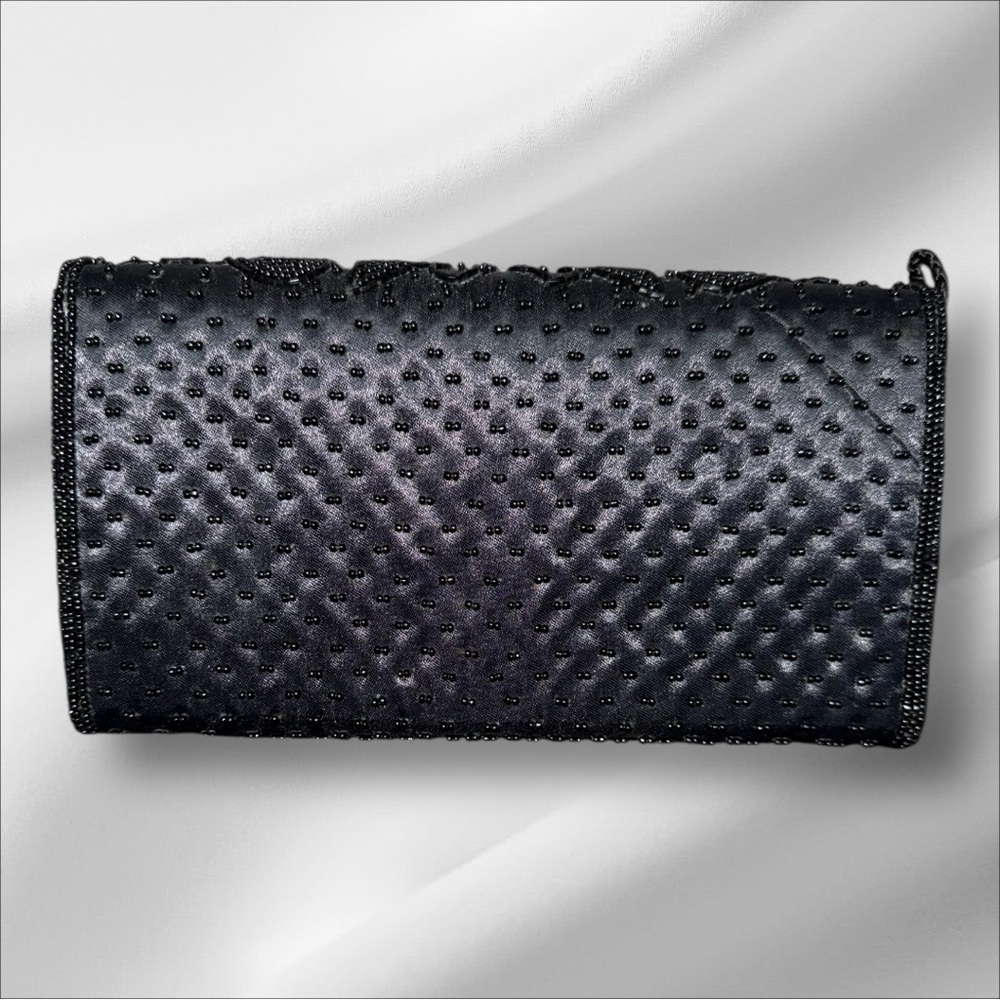 Vintage Valerie Stevens EUC Black Bead Satin Evening Bag Clutch - Picture 4 of 7
